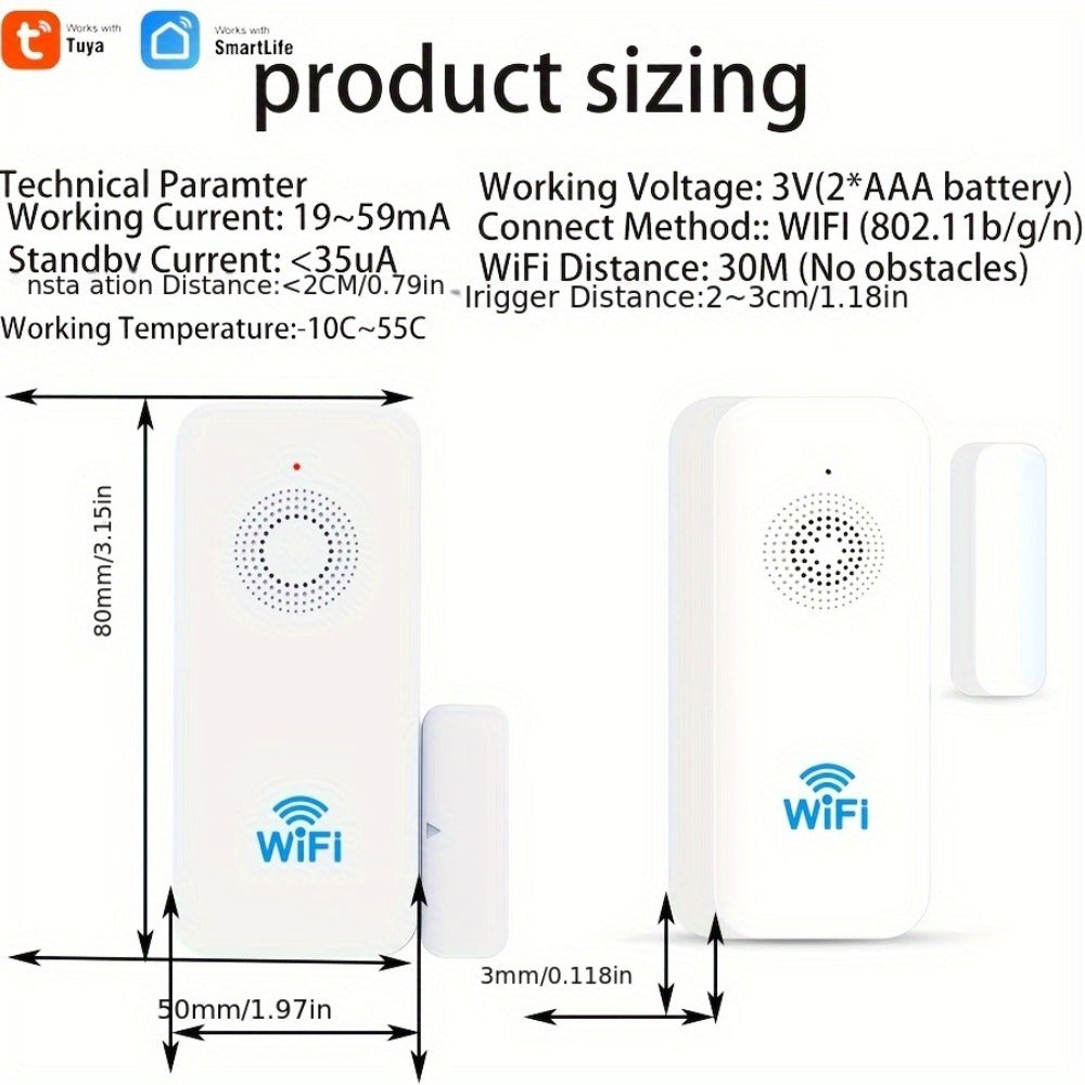 WiFi Door and Window Sensor 4-Pack, Tuya Smart Home Security Alarm System, No Hub Required, App Control, Compatible with Alexa & Google Home