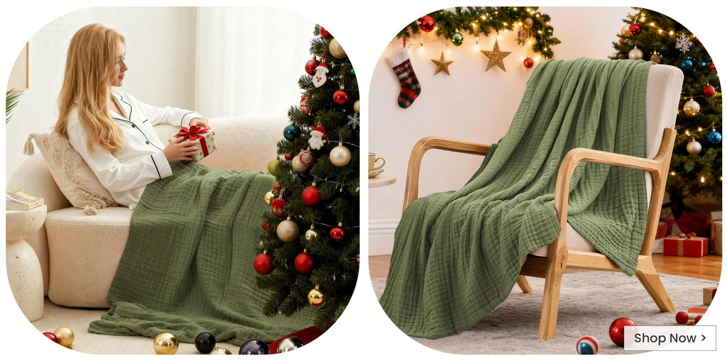 6-Layer Gauze Blanket 100% Muslin ¨C Lightweight Breathable Cotton Throw for Couch & Bed, All Season Adult Blanket, 4 Colors