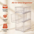 Clear Stackable Storage Bins with Lids & Handles 3 or 4-Piece Set | Plastic Organizer Drawers for Under Sink Pantry Cabinet Closet | Kitchen & Bathroom Storage for Cosmetics Cleaning Supplies Food