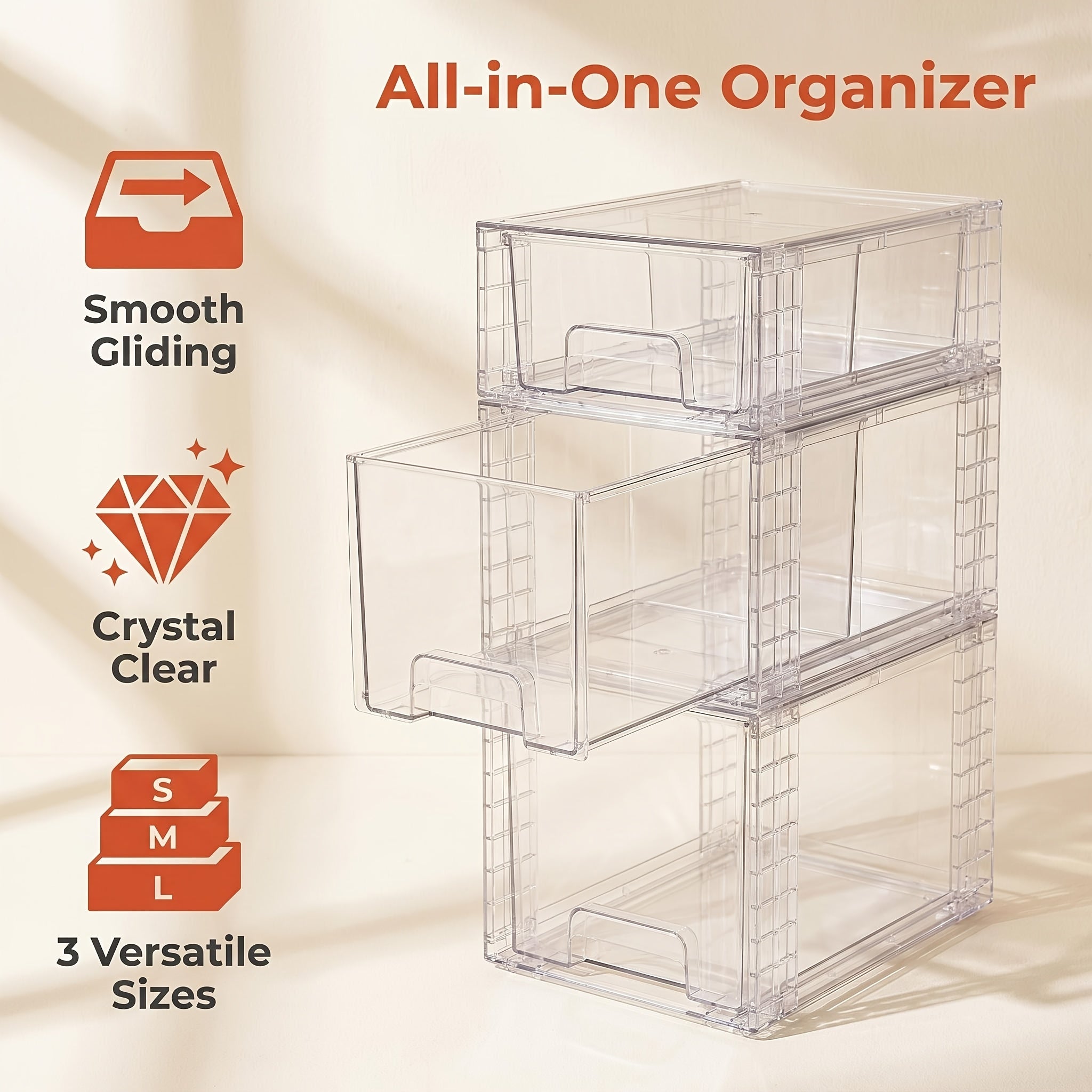 Clear Stackable Storage Bins with Lids & Handles 3 or 4-Piece Set | Plastic Organizer Drawers for Under Sink Pantry Cabinet Closet | Kitchen & Bathroom Storage for Cosmetics Cleaning Supplies Food