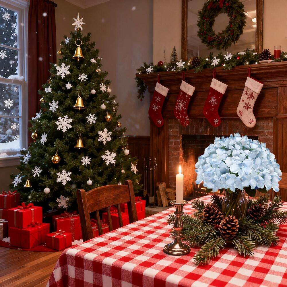 Artificial Hydrangea Flowers 20pcs 16 Inch | Silk Fake Hydrangea Stems for Wedding Home Bedroom Kitchen Decor | Birthday Christmas Exhibition Display in Blue White