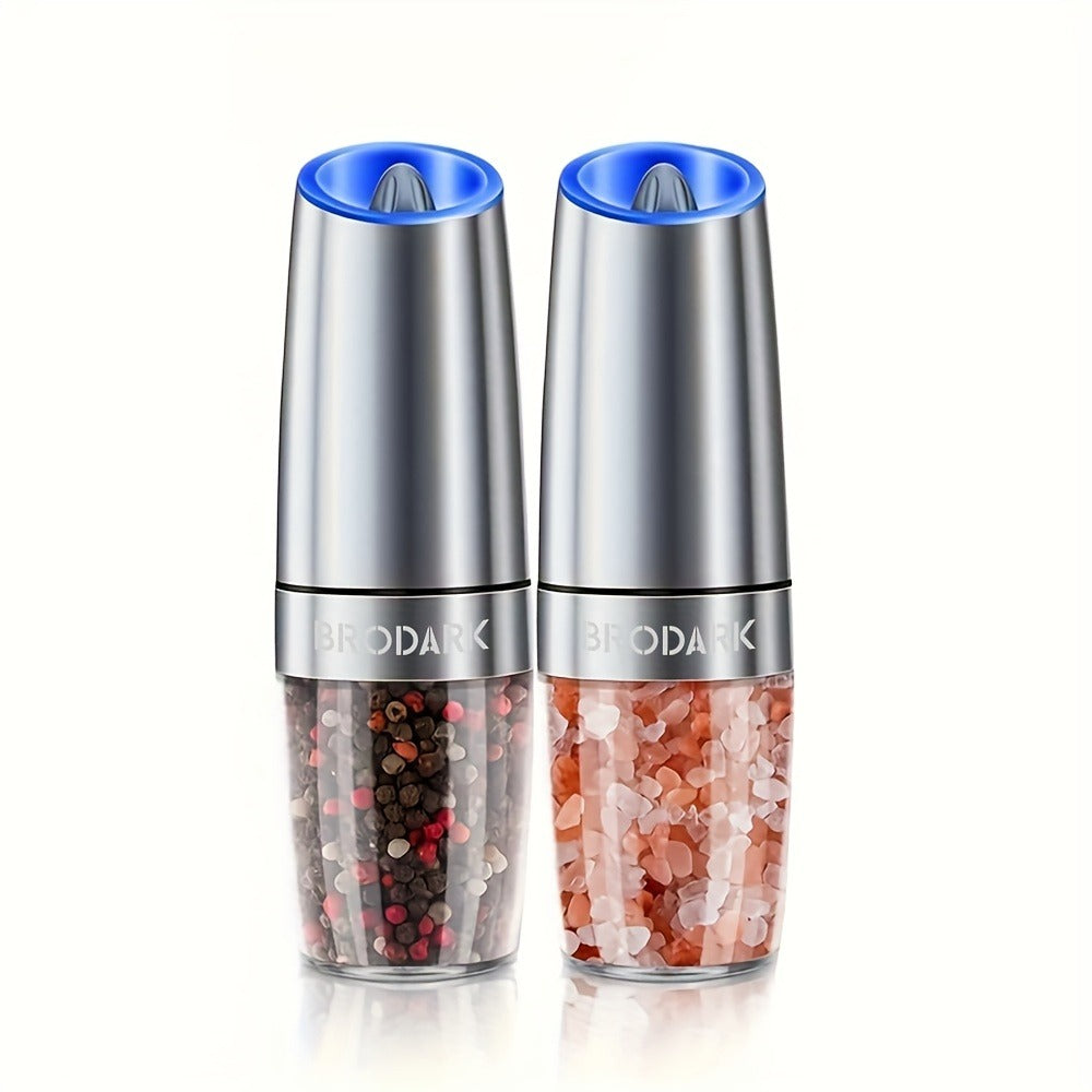 Electric Salt and Pepper Grinder Set Battery Powered Gravity Sensor | One-Hand Automatic Operation LED Light | Adjustable Coarseness Mill Shaker | Kitchen Gadget Gift Idea in Black & Silver