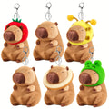 Capybara Plush Keychain Stuffed Animal Cute Mini Capybara with Clothes and Accessories, Kawaii Plush Keychain Gift for Her Him Birthday Christmas Party Favors, 4pcs or Single