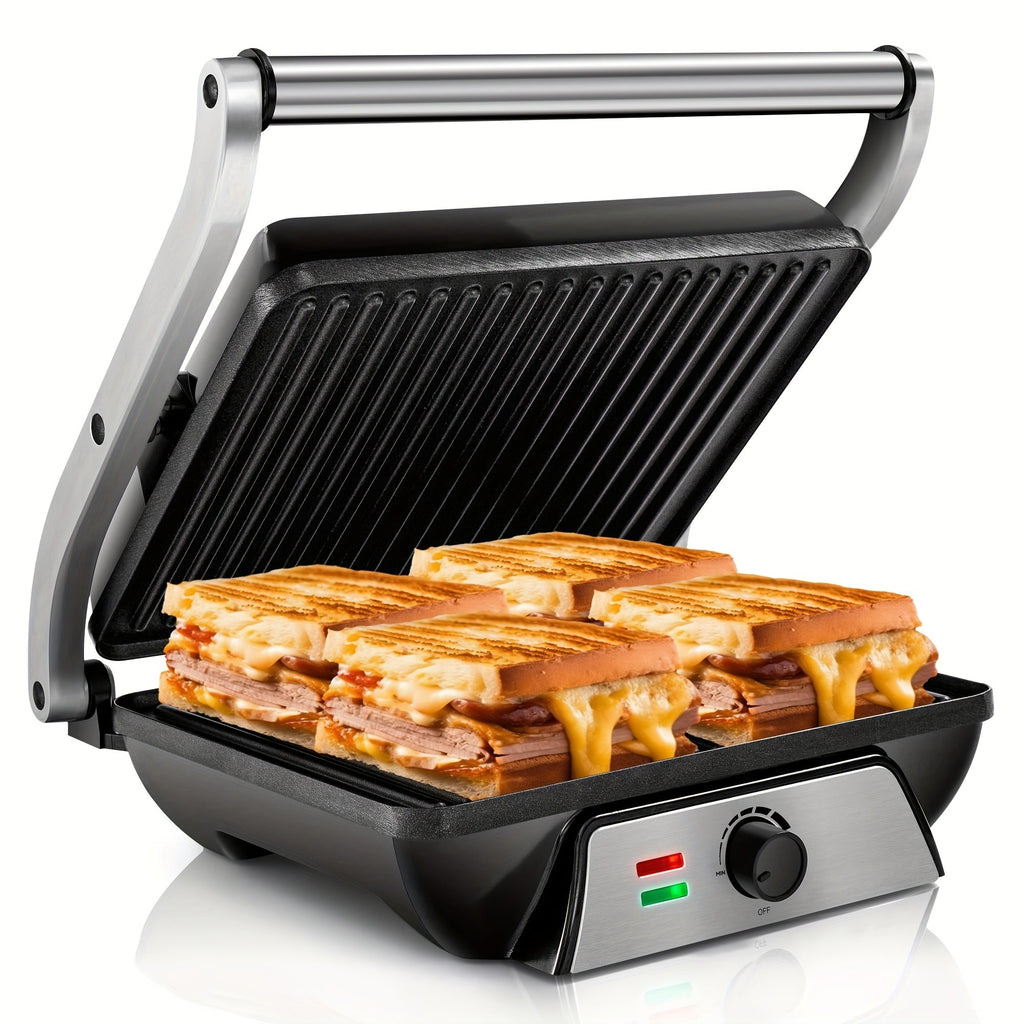 Panini Press Grill 3-in-1 Electric Indoor Grill with Non-Stick Plates - 180¡ã Flat Grill Sandwich Maker with Floating Hinge Grease Tray Temperature Control, Compact Countertop Grill for Home Dorm Office