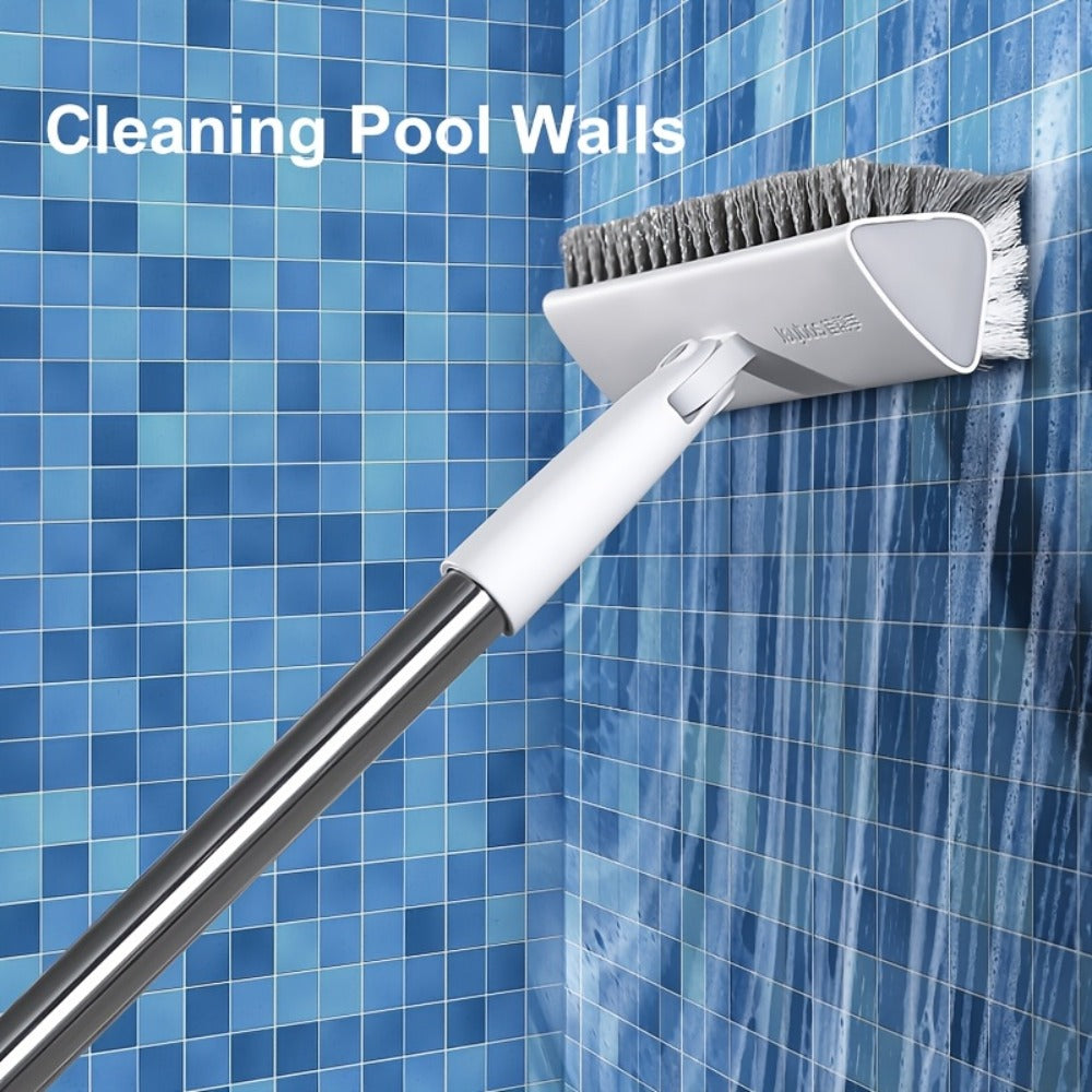 Cleaning Brush with Long Handle 180¡ã Rotating Double-Sided Stiff Bristles Floor Scrub Brush for Bathroom Kitchen Patio Tile Shower Outdoor Heavy Duty Multi-Purpose Scrubber with Stainless Steel Handle