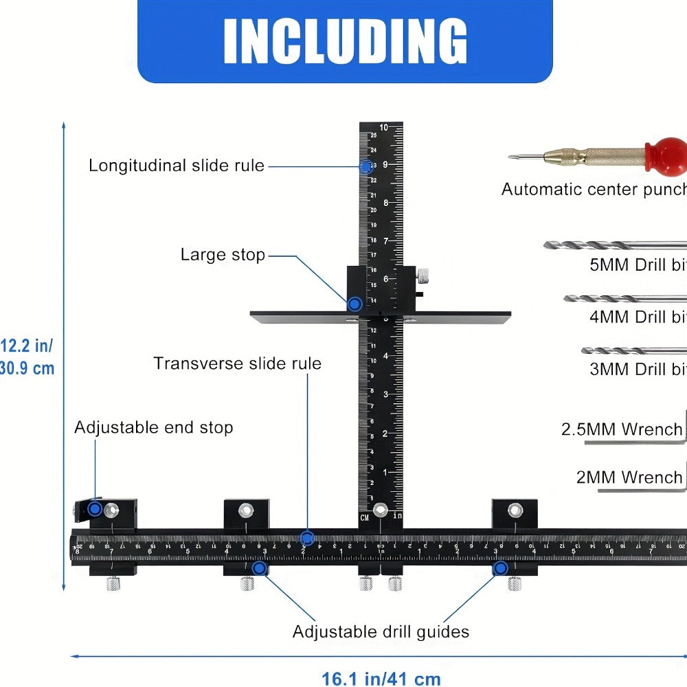 Cabinet Hardware Jig Aluminum Alloy Adjustable Drill Guide Template for Cabinet Door Handle Drawer Pull Installation CNC Precision Woodworking Positioning Fixture Tool