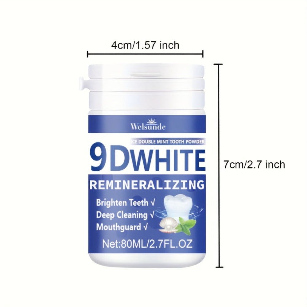 Teeth Whitening Tooth Powder 3-Pack ¨C 9D White Deep Cleaning Dental Powder with Fresh Mint Flavor, 80ml Each, Removes Stains, Freshens Breath, Travel-Friendly Daily Dentifrice for Women and Men