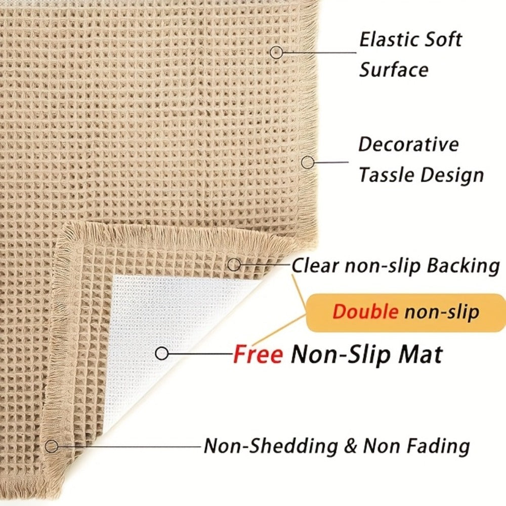 Non-Slip Bath Mat with Tassels Super Absorbent Ultra Soft Machine Washable Bathroom Rug with Anti-Skid Backing 2 Sizes