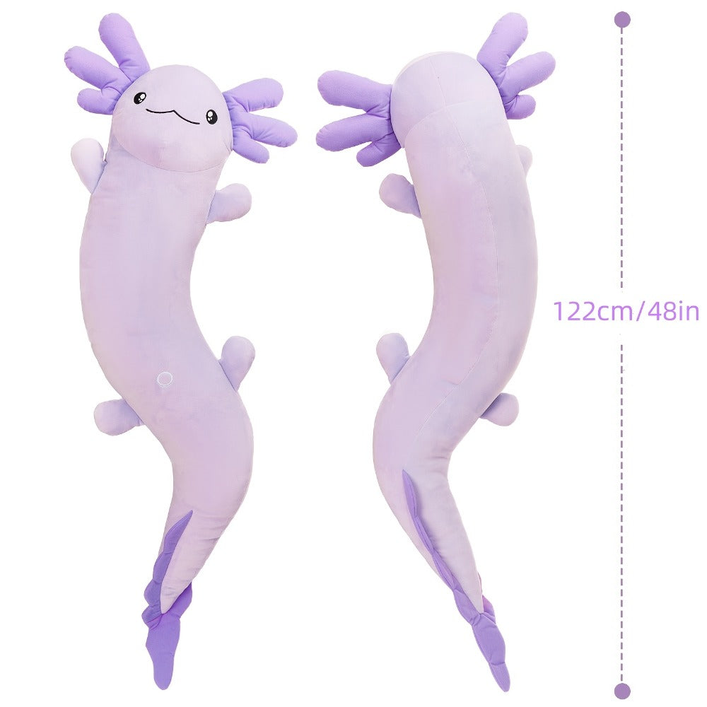 Large Axolotl Plush Body Pillow XL 48in Glow in the Dark Stuffed Animal Toy Soft Cuddly Axolotl Plushie for Kids Adults Birthday Christmas Valentine Gift (Purple, 122cm/48in)