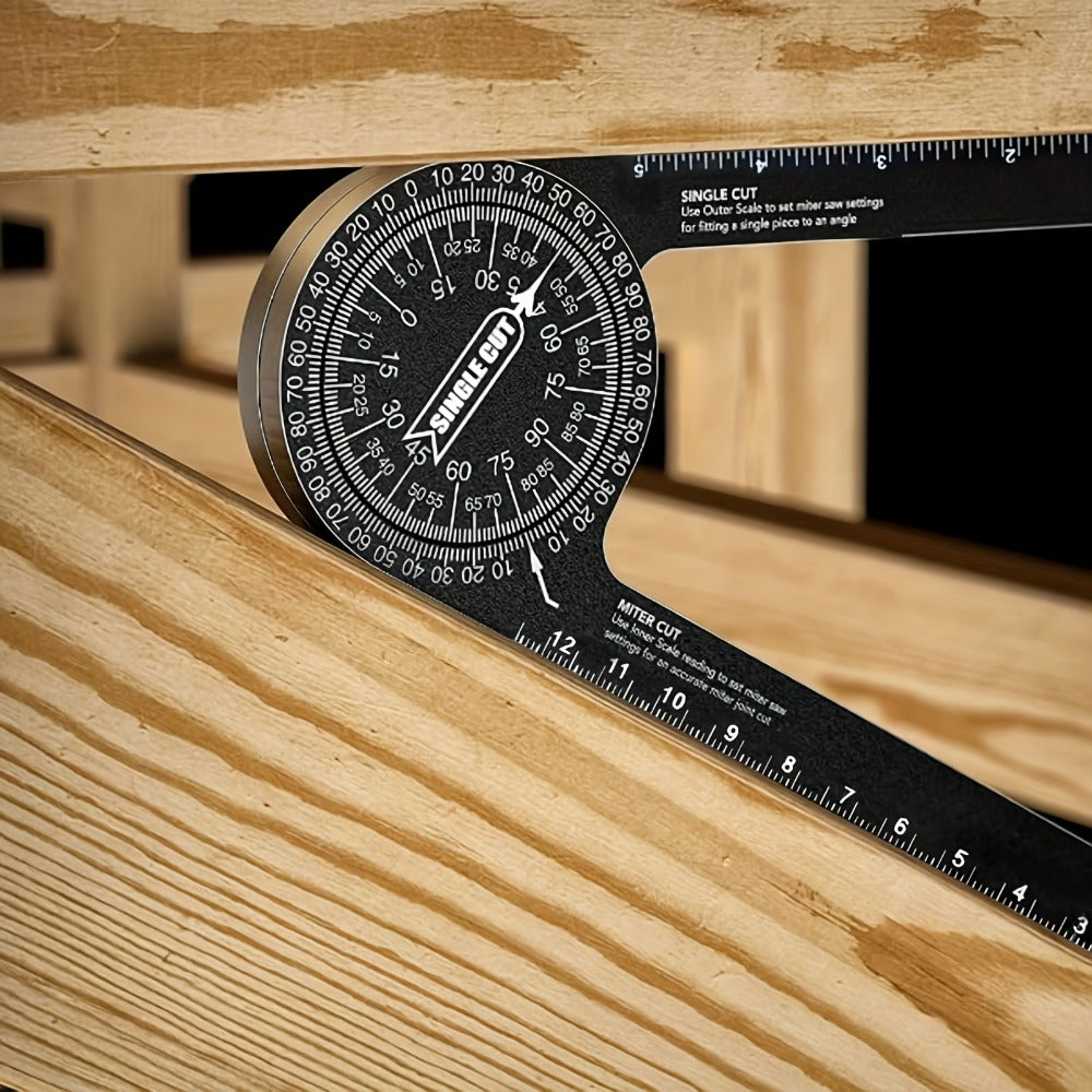 Miter Saw Protractor 7 Inch Aluminum 2-in-1 Professional Angle Finder CNC Machined Precision Laser Engraved Inside Outside Miter Angle for Carpenter Plumber Building Trades Woodworking Black