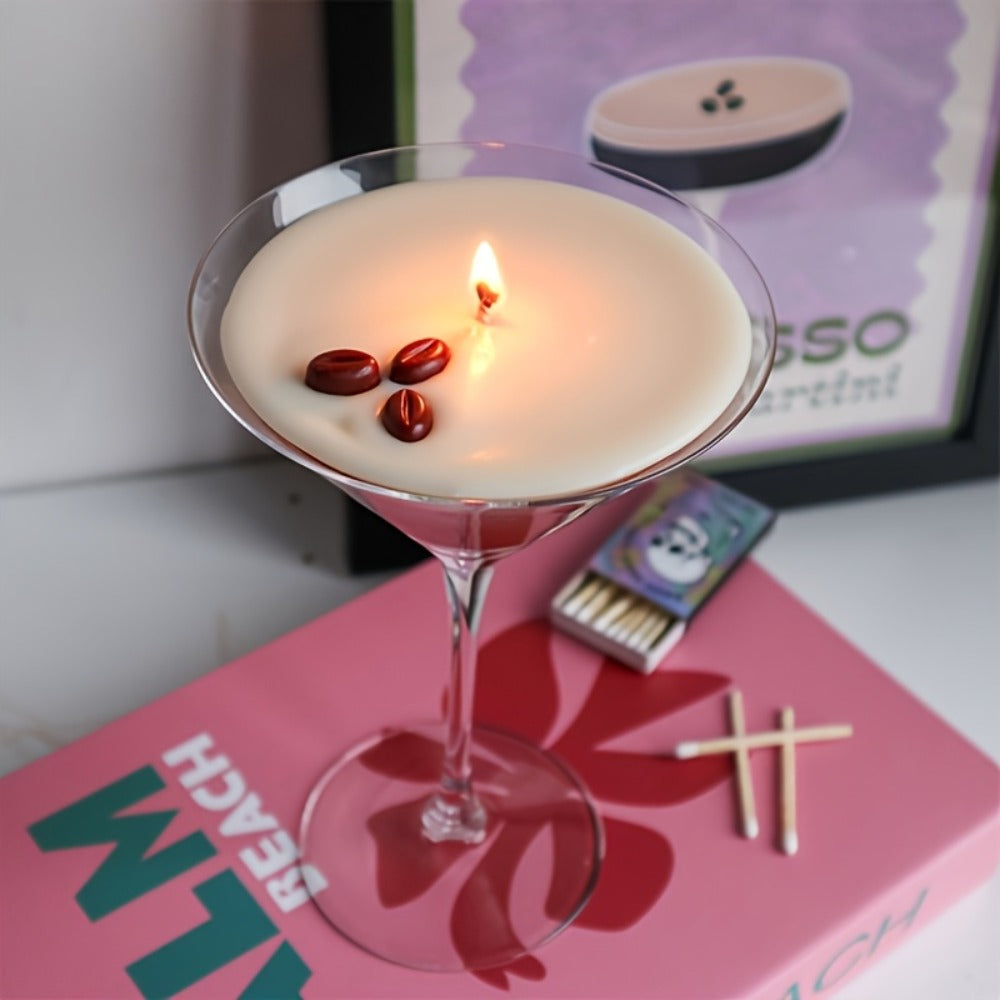 Coffee Martini Scented Candle ¨C Soy Wax Espresso Cocktail Candle with Coffee Bean Embellishment & Glitter, 12+ Hour Burn, Unique Birthday Gift, Valentine's Day, Mother's Day & Teacher Appreciation Gift for Candle Lovers