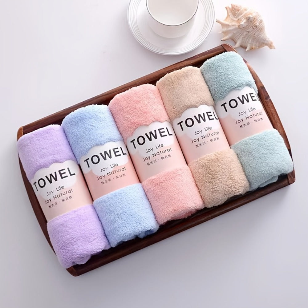 Bath Towel Set 5-Pack Coral Fleece Face Towels Thickened 500GSM Absorbent Color-Coded Striped Solid Spa Sensitive Skin Rectangular