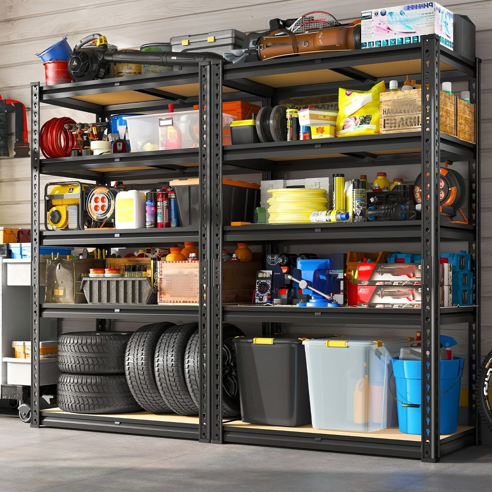 5-Tier Heavy Duty Garage Shelving Unit 2000LBS ¨C Metal & Wood Storage Shelves, Adjustable Utility Rack for Garage, Basement, Pantry, Warehouse, Kitchen & Office, Tool-Free Assembly, Black