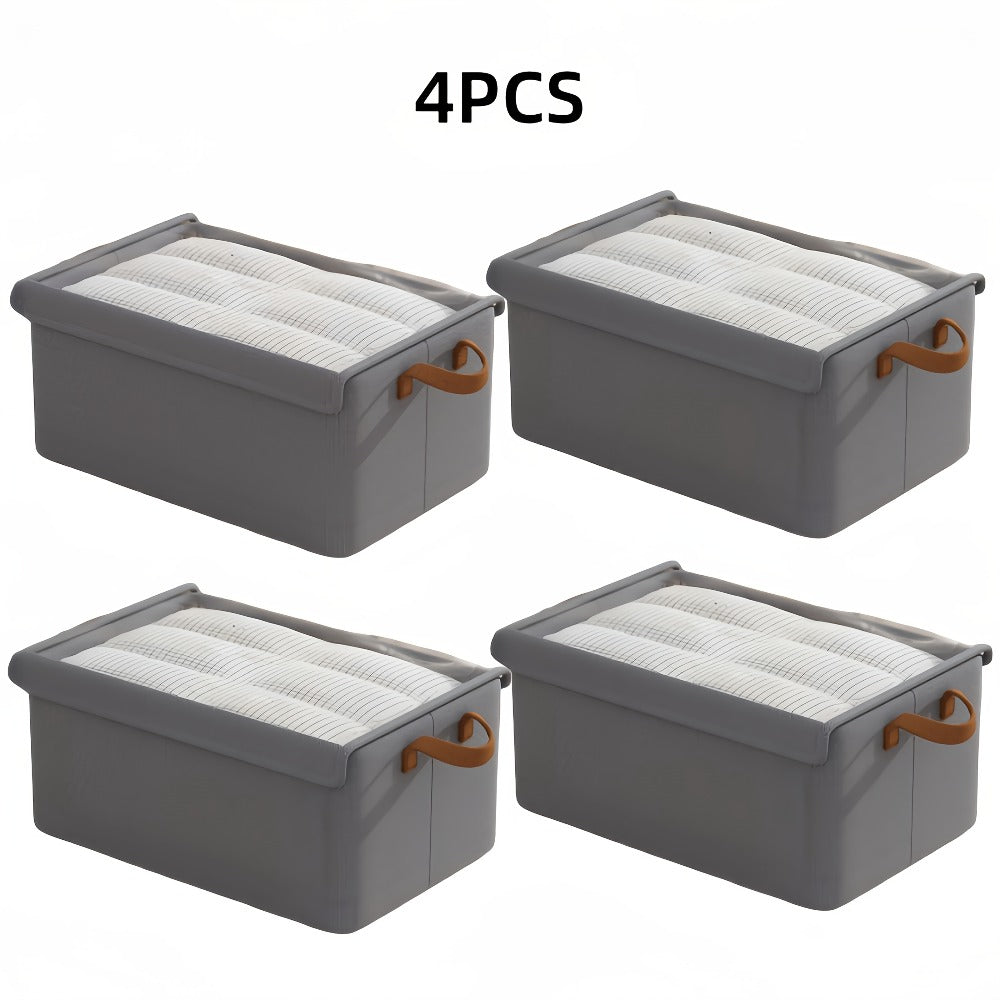 Foldable Storage Boxes with Clear Lids & Handles Large Collapsible Organizer Bins for Clothes, Blankets & Bedding ¨C Bedroom, Wardrobe & Under Bed Storage, 4 or 6 Pack