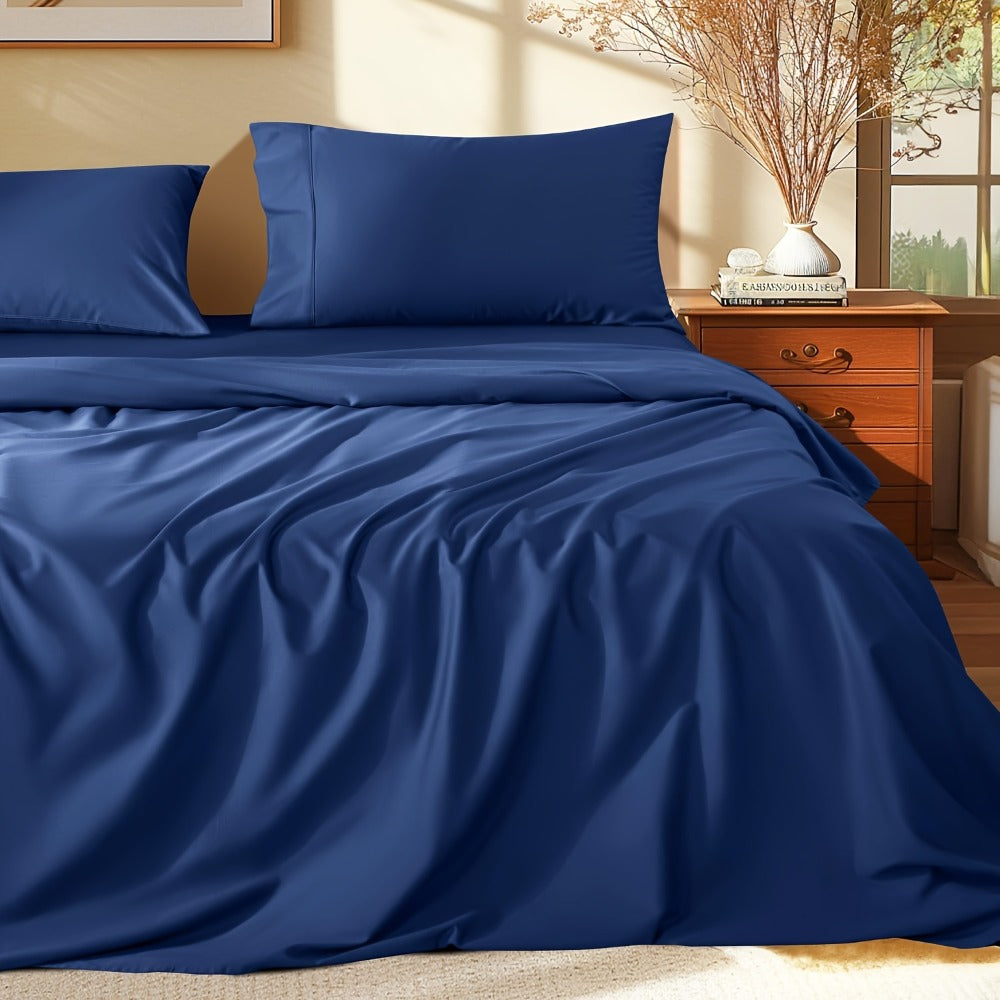 Bamboo Bed Sheet Set 4 Piece Extra Deep Pocket Cooling Breathable Soft Wrinkle Free Hotel Luxury Fitted Sheet Flat Sheet Pillowcases Twin Full Queen King
