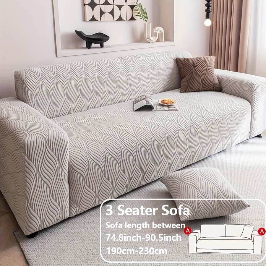 Polar Fleece Sofa Cover Modern Jacquard Elastic Slip-Resistant All Season Furniture Protector for Living Room Office Bedroom - 1 2 3 4 Seater with Free Matching Pillowcase