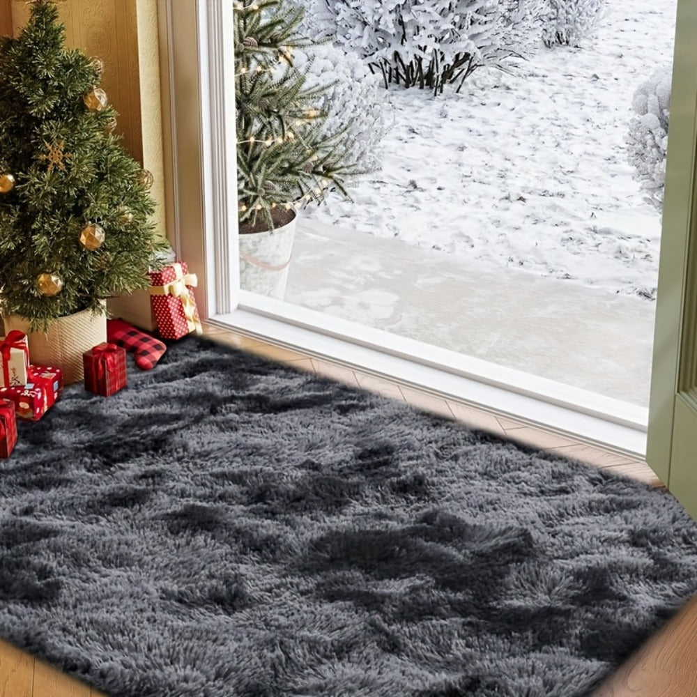 Tie-Dye Plush Area Rug Soft Non-Slip - Absorbent Machine Washable Fluffy Mat for Living Room Bedroom Bathroom, Modern Luxury Home Accent Rug, Dark Gray Black Light Gray Pink, 2 Sizes