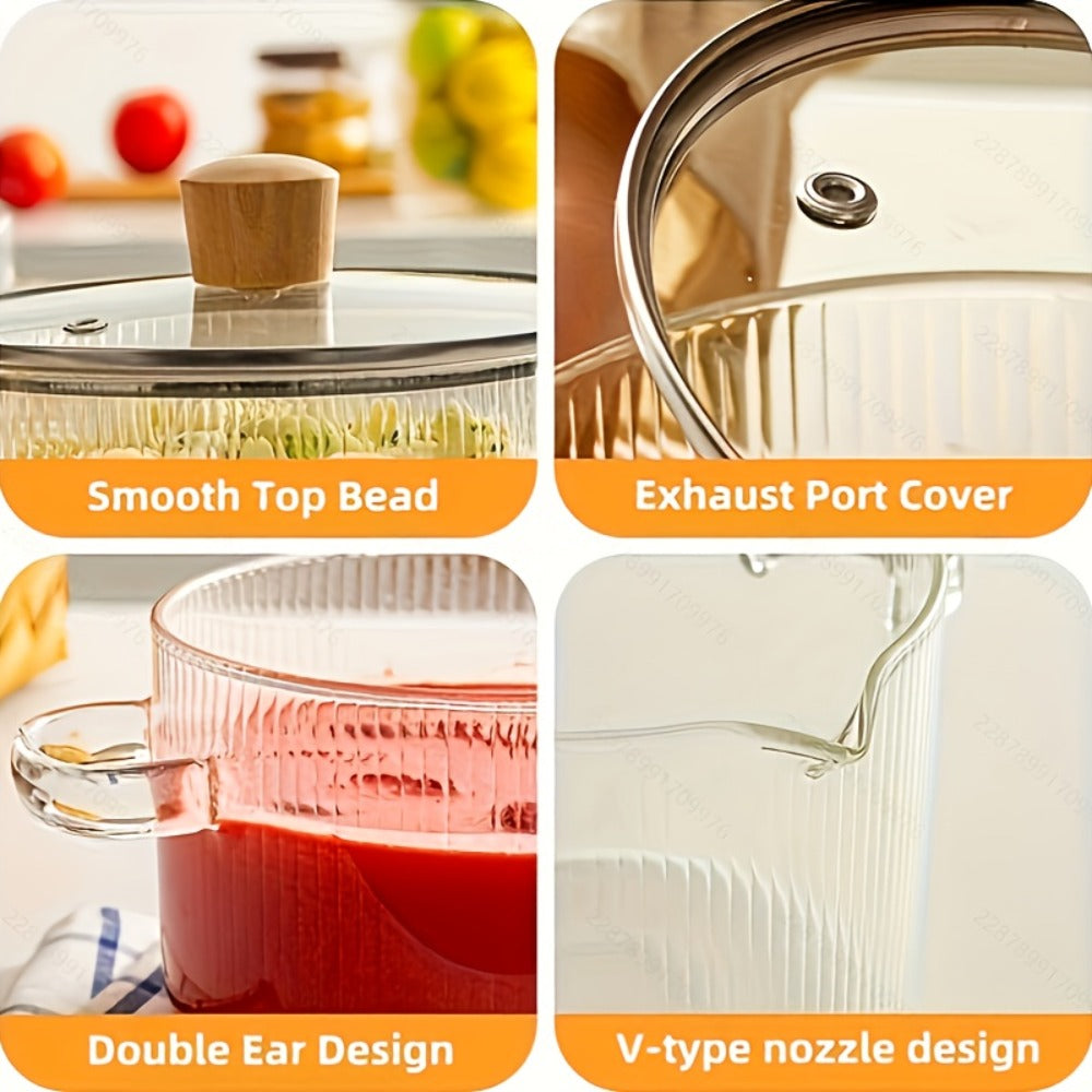 Borosilicate Glass Pot with Lid, Stovetop & Induction Safe, Dishwasher Safe, Heat-Resistant Glass Cookware for Soups, Milk, Baby Food & Noodles, Small 60.87oz & Large 77.77oz, Home & Restaurant
