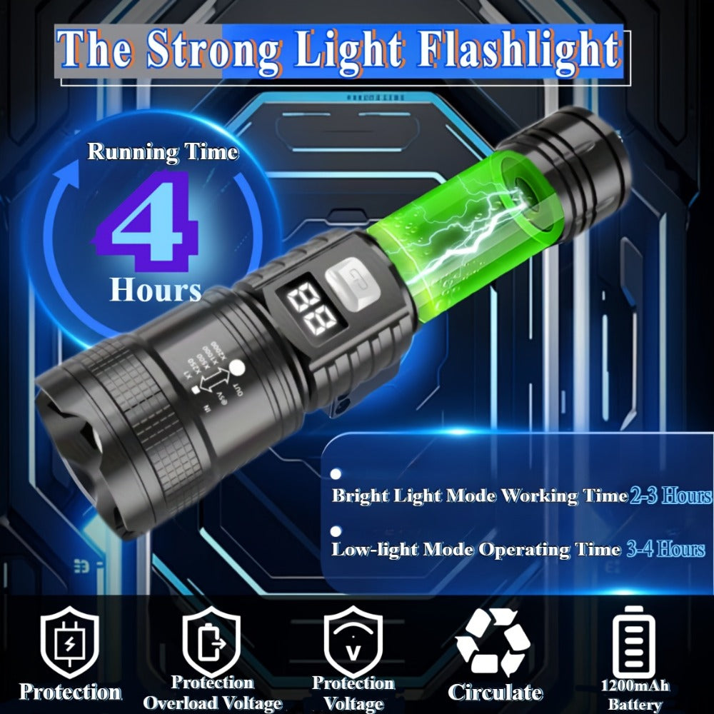 Rechargeable LED Flashlight Set 4pcs - Super Bright Zoomable Tactical Flashlight with USB Charging, IP65 Waterproof, Long Range High-Power Work Light for Camping, Hiking, Emergency & Outdoor Survival