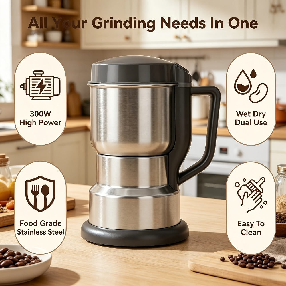 Electric Coffee Grinder 300W 25000RPM ¨C 8-Blade Stainless Steel Spice & Grain Mill for Coffee Beans, Nuts, Spices | Home, Cafe & Camping