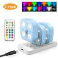 Puck Lights Rechargeable RGB with Charging Station - Motion Sensor Under Cabinet Lighting, Wireless LED Closet Lights with Remote Control, Color Changing Night Light for Hallway Stairway Bathroom Bedroom Kitchen, 3/4/6 Pack