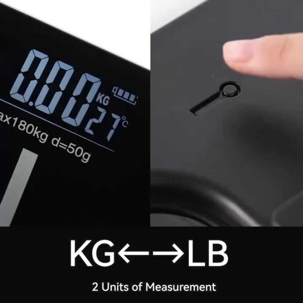 USB Rechargeable Bathroom Scale 400lb ¨C Smart Digital Body Weight Scale, HD LCD & Fahrenheit Temperature Display, kg/lb Switch, Ultra-Wide Platform, USB Charging or Battery Powered, Black & Pink