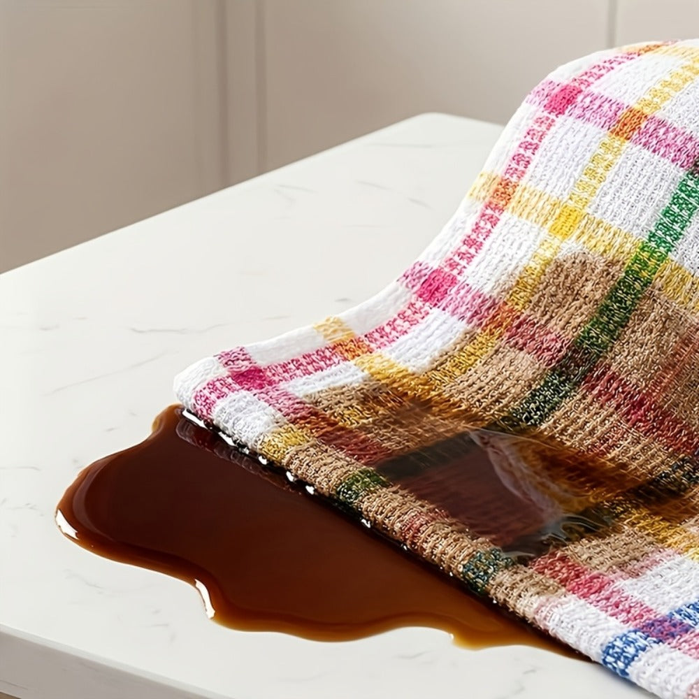 Kitchen Dish Cloths Set 12 Pcs ¨C Super Absorbent Waffle Weave Dishwashing & Scrubbing Towels, Christmas Holiday Plaid Pattern, Assorted Colors, 12x12 Inch Reusable Cleaning Cloths