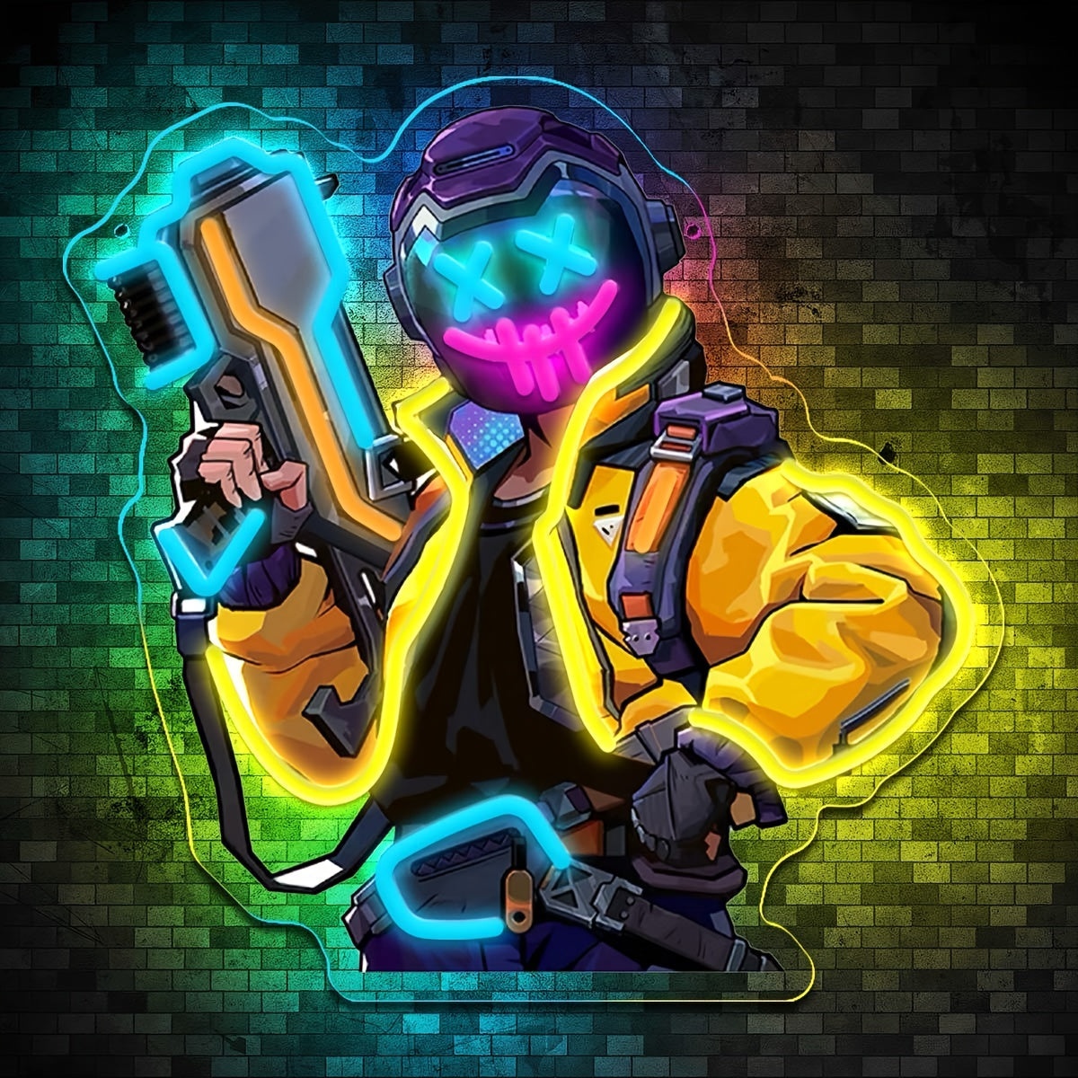 Neon Marksman LED Wall Art - UV Printed USB Powered Sniper Shooter Neon Sign for Game Room, Bar, Man Cave & Bedroom Wall Decor (Colorful / Yellow Sharpshooter)