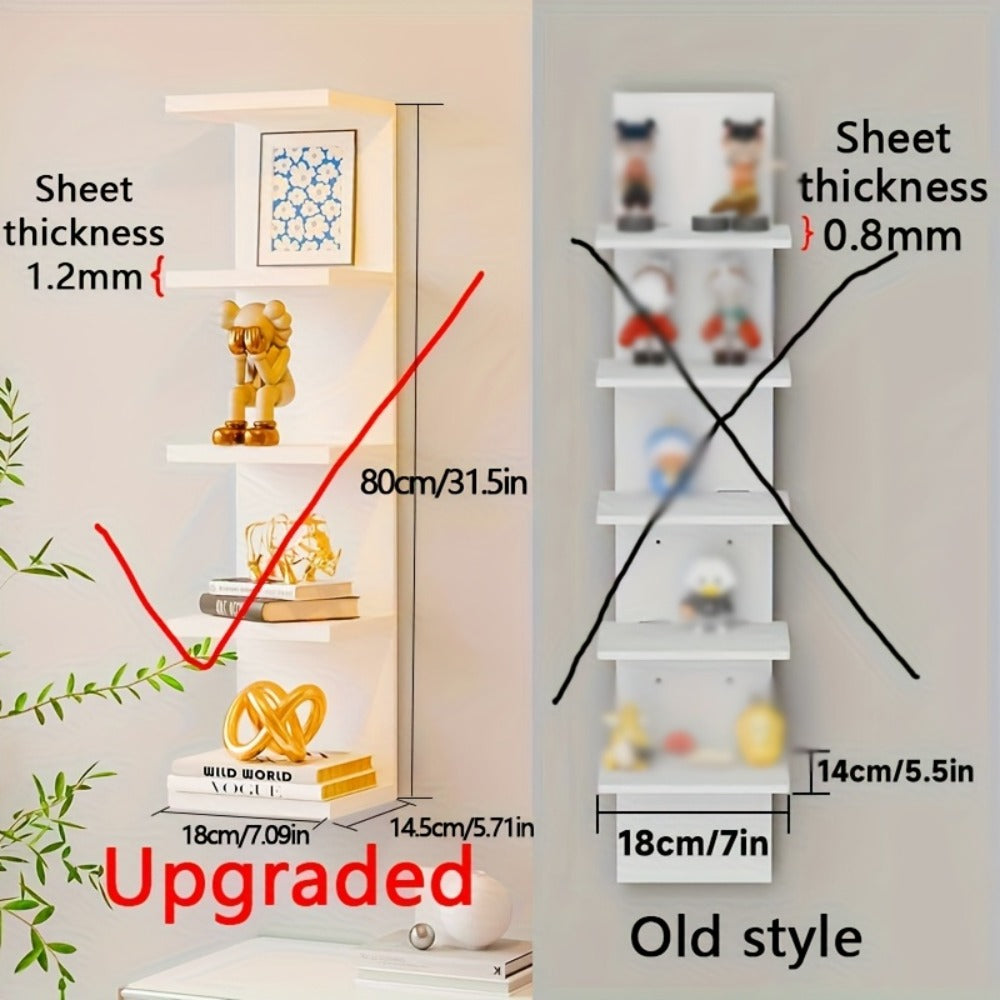 5-Tier Floating Wall Shelf Wall-Mounted Storage Rack 31.5¡± - Space Saving Display Shelves for Bedroom Living Room Oak Finish Easy Install Thickened Suspended Wall Organizer