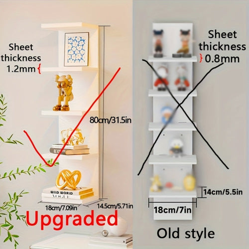 5-Tier Floating Wall Shelf Wall-Mounted Storage Rack 31.5¡± - Space Saving Display Shelves for Bedroom Living Room Oak Finish Easy Install Thickened Suspended Wall Organizer