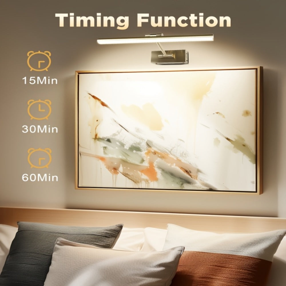 Picture Light 16 Inch Wireless Battery Powered LED Wall Light 6000mAh Rechargeable Remote Control Adjustable Brightness Art Light for Photo Frame Portrait Gallery Painting Home Decor Gold Black