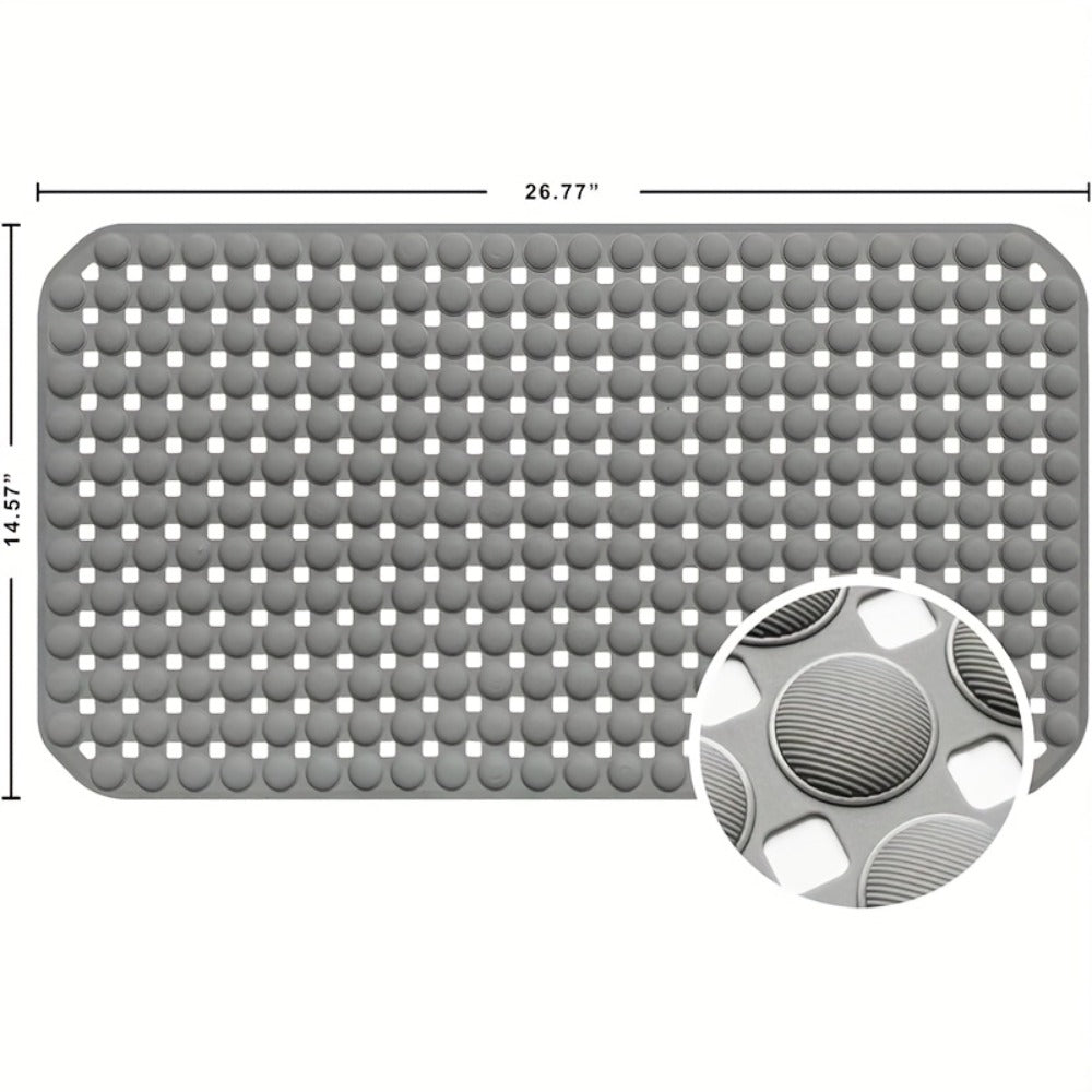Bath Mat with Suction Cups Non-Slip Shower Mat TPR Quick Dry Machine Washable Bathtub Mat for Bathroom Spa