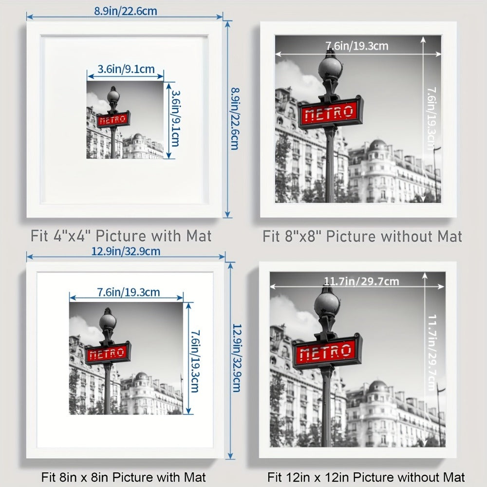 Square Photo Frames Set of 3, Black White 8x8 12x12 Inch Wall Hanging Picture Frames for Living Room Hallway Gallery Wall, Holiday Gift for Friends Family Home Decor