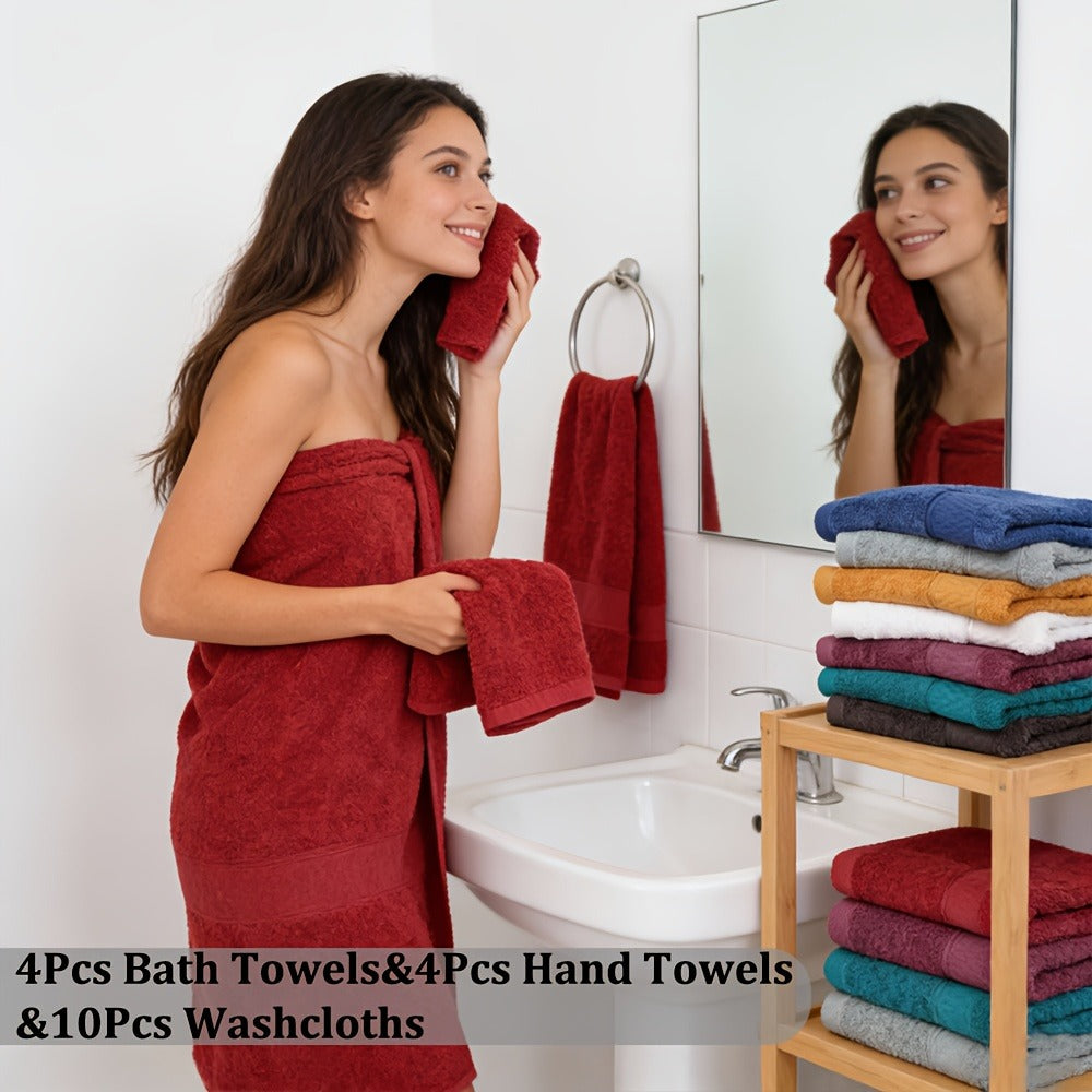 Bath Towel Set 450GSM Soft Absorbent - 12 16 18 Piece Cotton Blended Solid Color Bathroom Towels Set for Bath Hand Face | Hotel Spa Quality | Travel Shower Home | Multiple Colors & Sizes Available