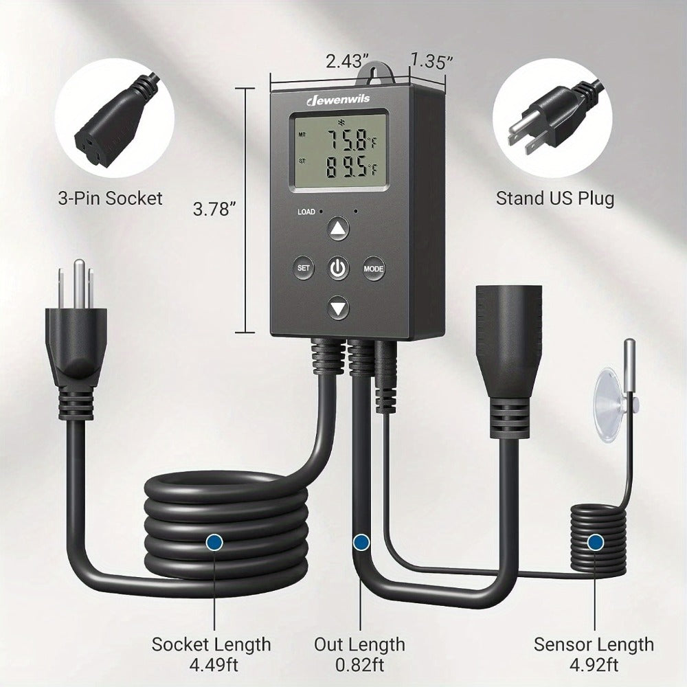 Digital Temperature Controller Thermostat Outlet Heating Cooling Mode 14¡ãF-140¡ãF LCD Display Buzzer Alarm 120V 10A 1200W for Freezer Greenhouse Reptile Aquarium Incubator Home Brewing
