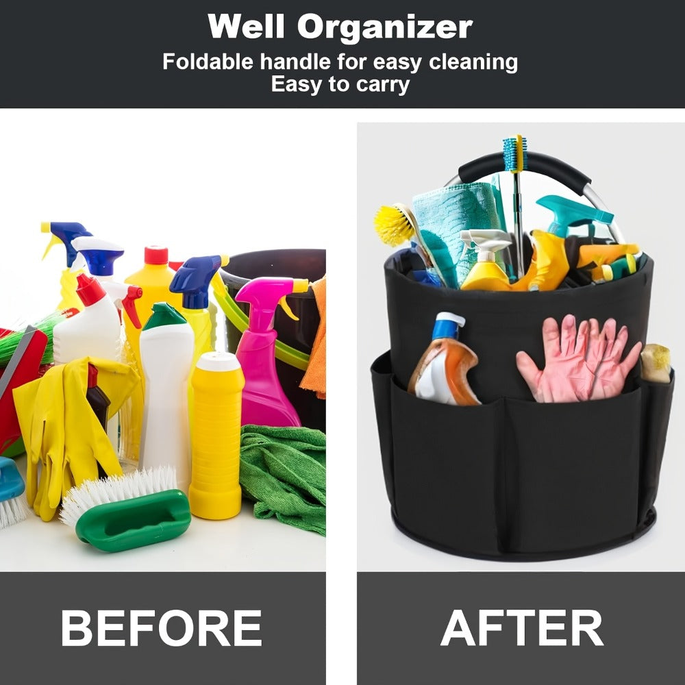 Foldable Cleaning Caddy Organizer 17L with Handle ¨C Portable Collapsible Bucket Bag with 6 Pockets for Cleaning Supplies, Toiletries & Garden Tools, Multi-Purpose Home Travel Basket