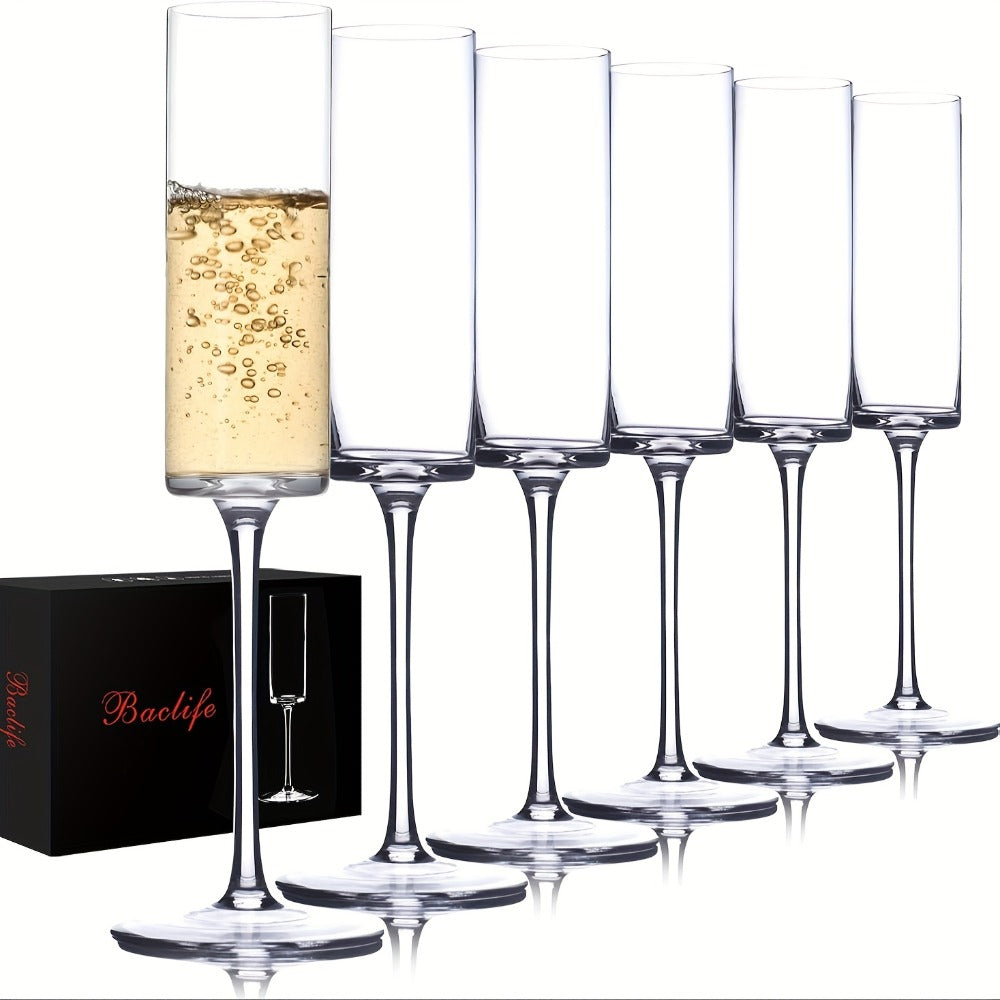 Champagne Flutes Set of 6 - Elegant 6.5oz Clear Glass Champagne Glasses, Reusable Stemmed Flutes for Birthday, Wedding, Christmas & Holiday Celebrations, Gift for Women & Men