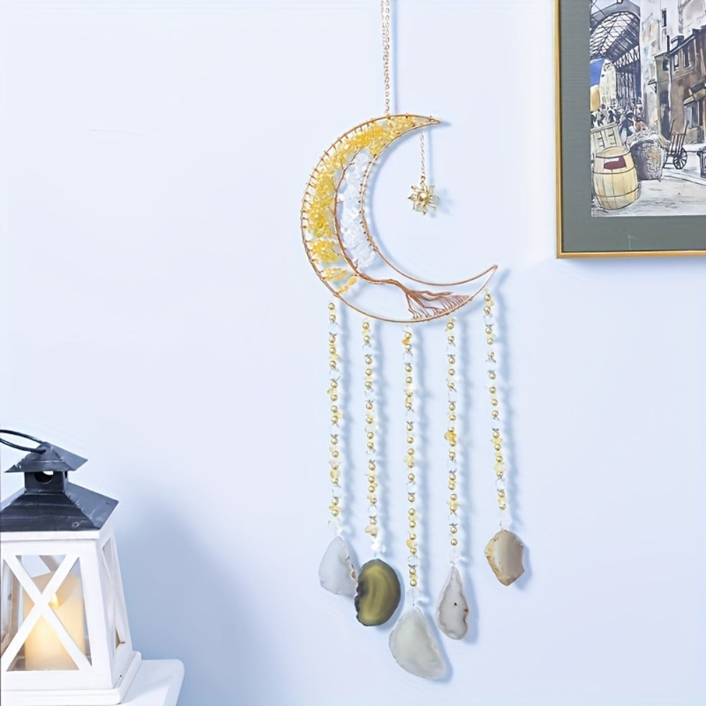Dreamcatcher Moon Suncatcher Wall Hanging ¨C Handmade Boho Wind Chime Pendant for Indoor Outdoor Garden, Courtyard & Party Decor ¨C Christmas & Birthday Gift