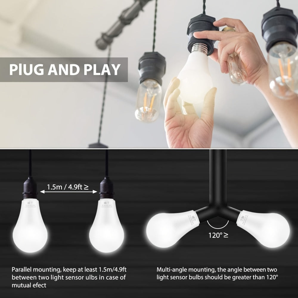 Outdoor Light Bulbs Dusk to Dawn, A19 E26 LED Sensor Bulb 9W 60W Equivalent 800LM 5000K Daylight White, Auto On Off Photocell Smart Sensor, for Porch Garage Yard Entryway Indoor Outdoor Lighting