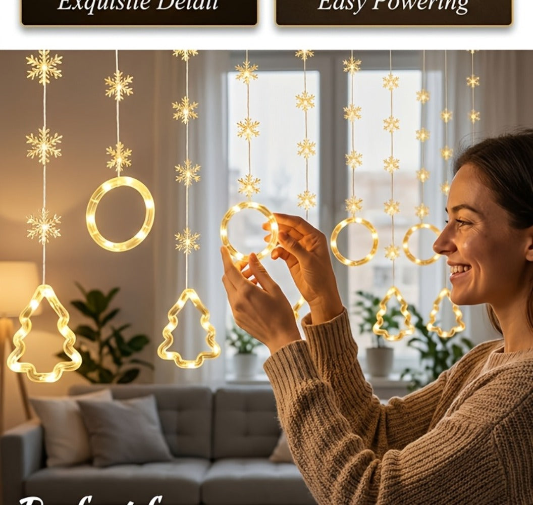 Mini LED String Lights Christmas Snowflake & Star Tree Shapes, 10-Pack USB Powered Fairy Lights 118 Inch, Indoor Holiday Decoration for Bedroom Window Curtain Wall Door Living Room Party Decor