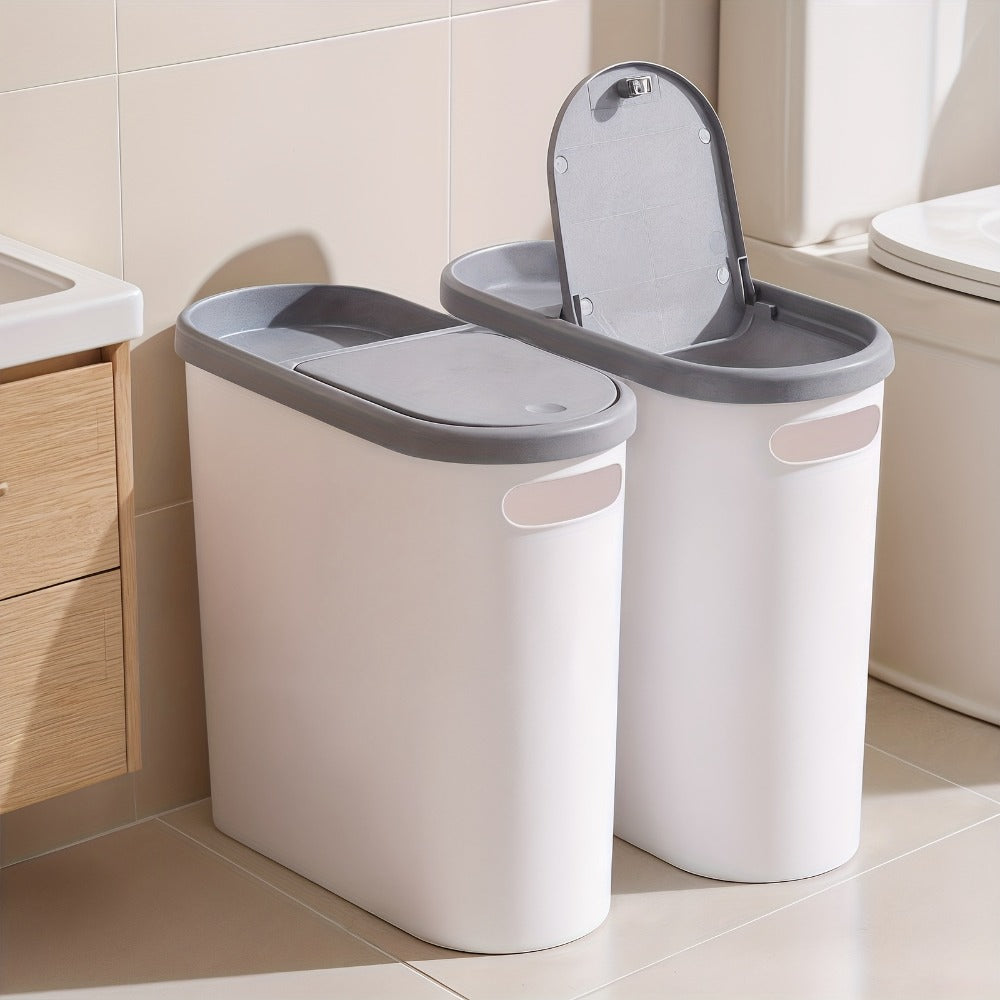 Small Bathroom Trash Can with Built-In Handles Rustproof Space Saving Plastic Waste Bin for Bathroom Laundry Office Includes Trash Bags