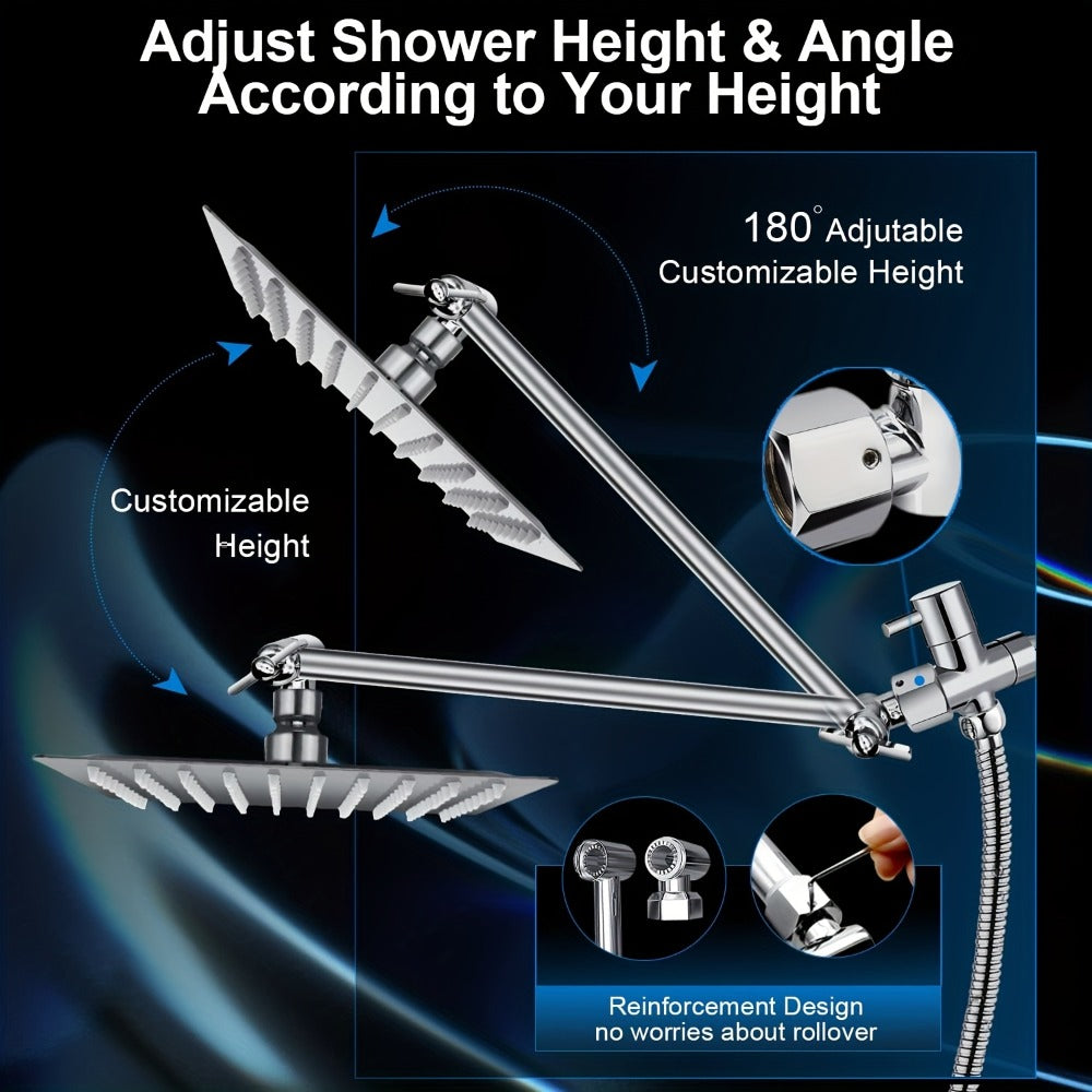 Rainfall Shower Head with Handheld Combo ¨C 8¡± High Pressure Rain Shower, 5-Setting Adjustable, Anti-Leak with 11¡± Extension Arm, Holder & Hose, Height & Angle Adjustable