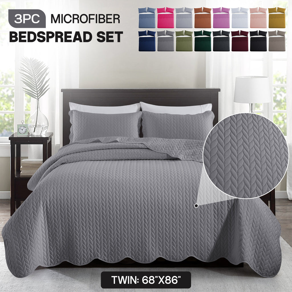 Bedspread Set 3-Piece Microfiber Floral Coverlet with Pillow Shams - Soft Breathable Lightweight All-Season Bed Cover for Queen King Twin California King