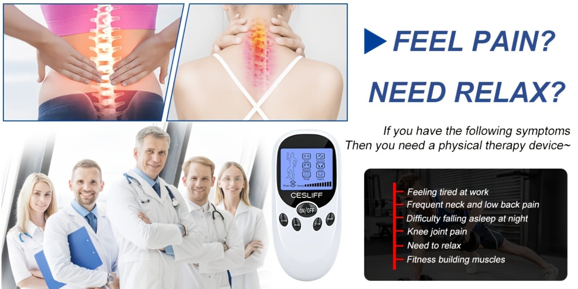 TENS EMS Dual Channel Muscle Stimulator Massager ¨C 8 Electrodes for Back, Shoulder & Knee Pain Relief, Muscle Recovery, Portable Electric Pulse Therapy Device