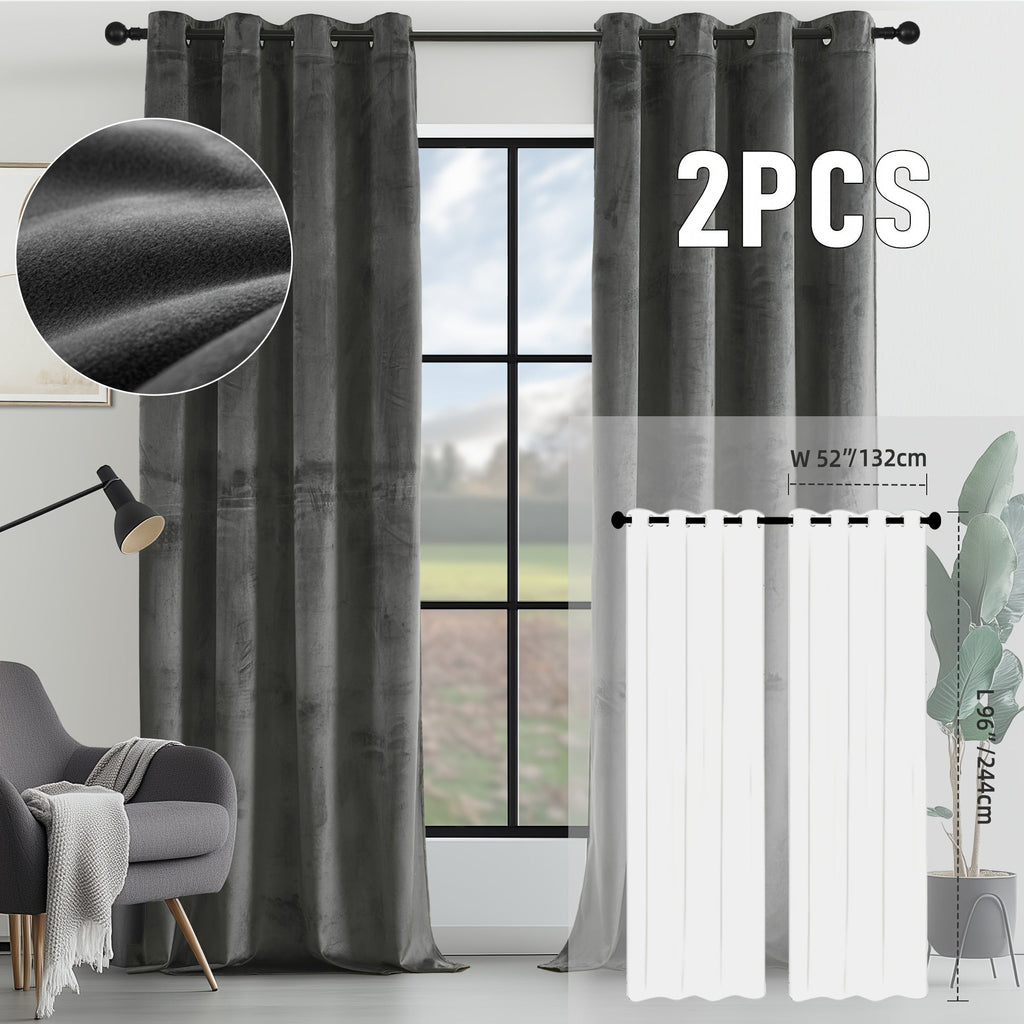 Velvet Room Darkening Curtains 2 Panels | Grommet Top Thermal Insulated Soundproof Blackout Curtains for Living Room Bedroom, Soft Solid Color Vintage Window Drapes