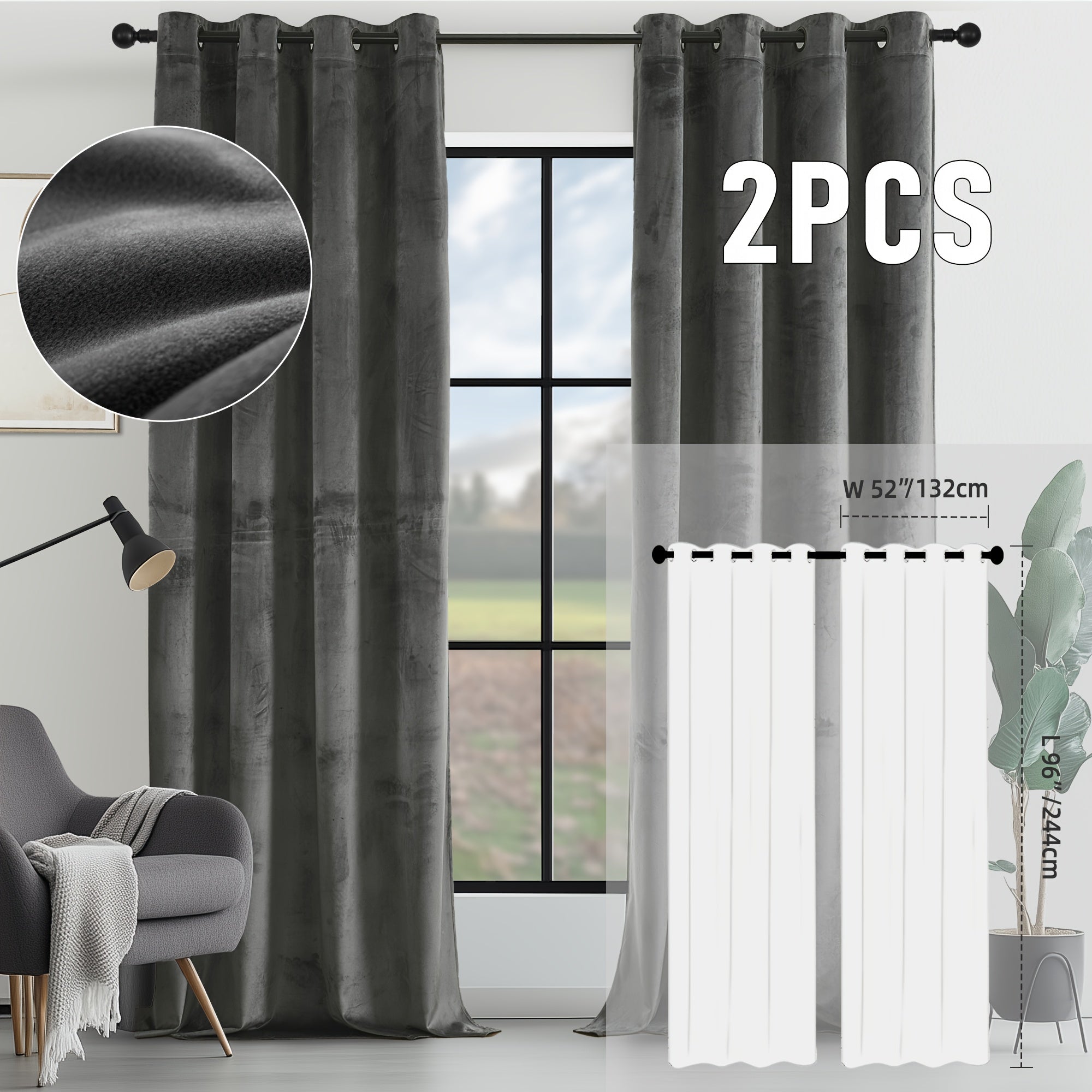 Velvet Room Darkening Curtains 2 Panels | Grommet Top Thermal Insulated Soundproof Blackout Curtains for Living Room Bedroom, Soft Solid Color Vintage Window Drapes