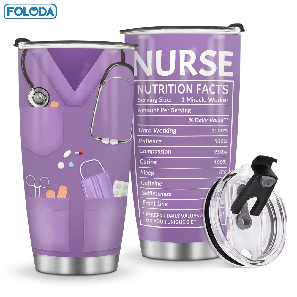 Nurse Tumbler 20oz Stainless Steel Double Wall Vacuum Insulated Travel Mug with Lid Leak-Proof Oval Water Bottle Funny Nurse Design Gift for Nurses Doctors Healthcare Workers Christmas Valentine Appreciation
