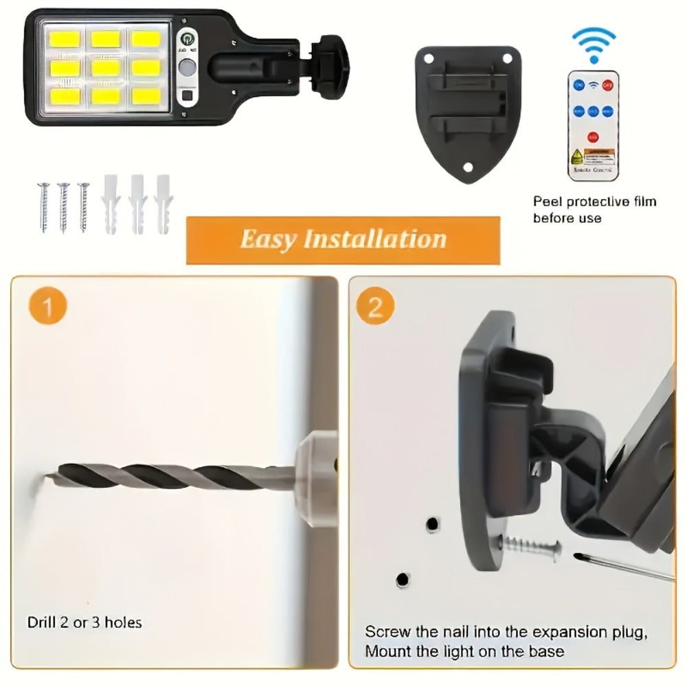 Solar Motion Sensor Security Wall Light 108COB LED ¨C Outdoor Solar Powered Street Light with Remote Control & 3 Modes | Waterproof Garden Spotlight for Patio, Porch, Door & Garage | 2/4/8pcs Pack