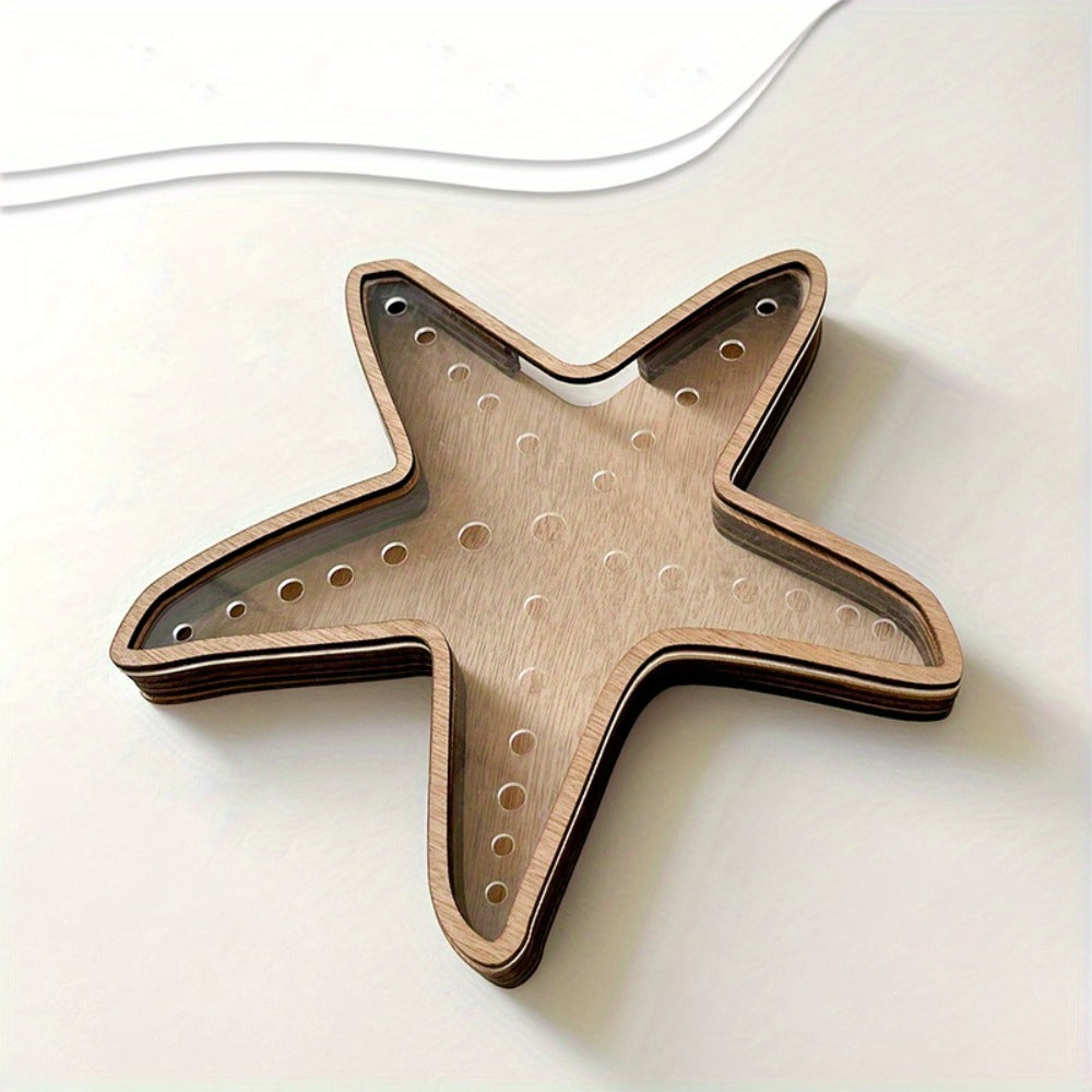 Wooden Starfish Tray ¨C Ocean-Themed Organizer Dish for Desk & Dresser, Display Crystals Shells Agates, Nautical Home Decor, Thoughtful Beach House Gift for Holiday Season