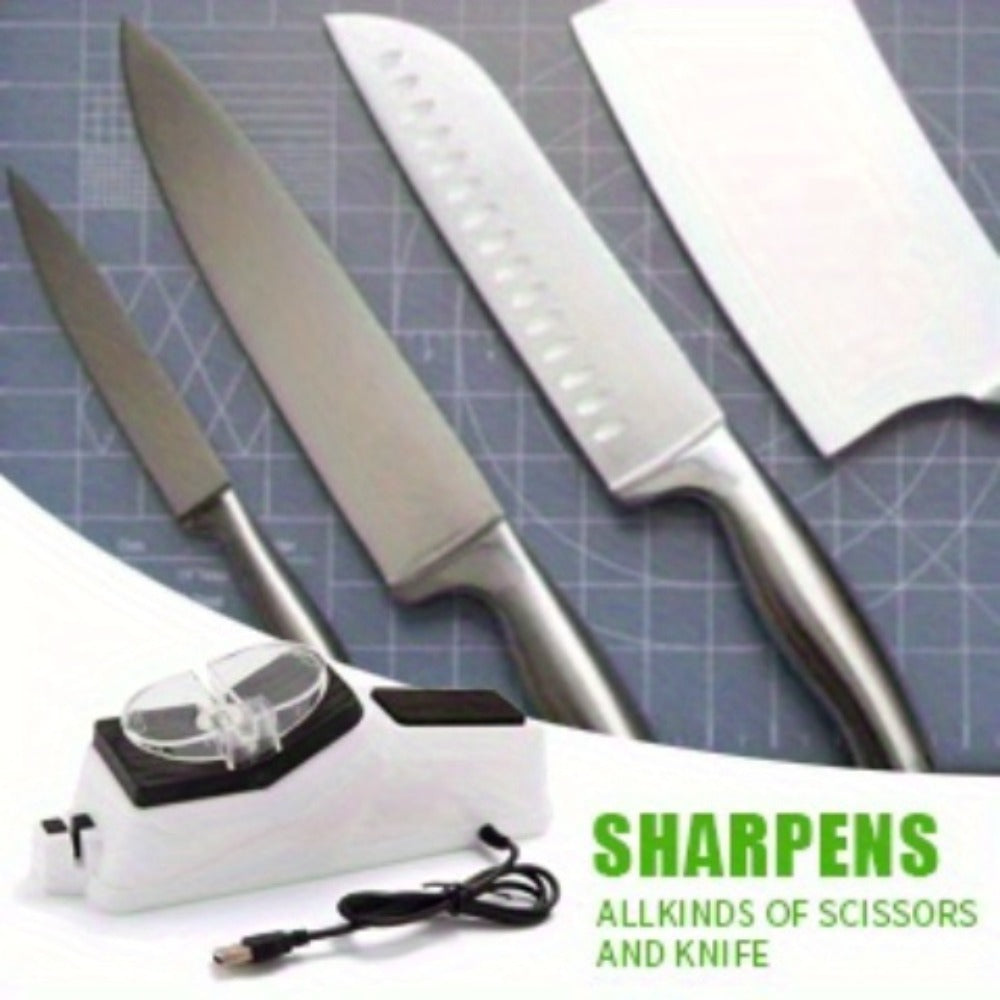 Electric Knife Sharpener with 5 Double-Sided Stones - USB Powered Professional Kitchen Knife Sharpener for Quick Sharpening & Polishing with Protective Cover